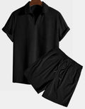 Men's Corduroy Short Sleeve Beach Set — Loose Fit Summer Outfit - FocusForge