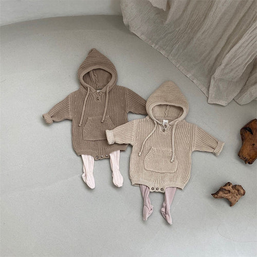 Baby Boys And Girls Pocket Hooded Knitted Jumpsuit Romper - FocusForge