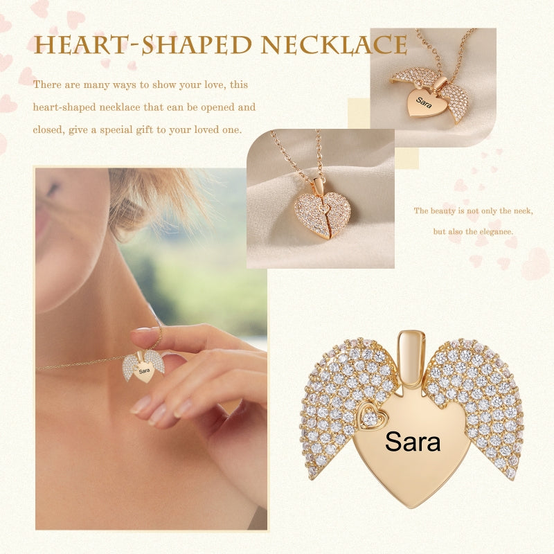 Personalized Name Heart Locket Necklace Zirconia Paved Custom Engraved Pendant Christmas Gifts For Mother Grandma - FocusForge
