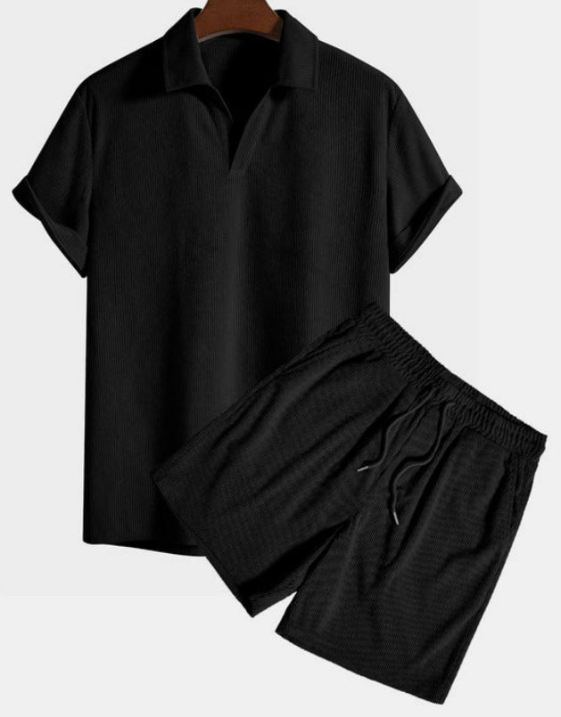 Men's Corduroy Short Sleeve Beach Set — Loose Fit Summer Outfit - FocusForge