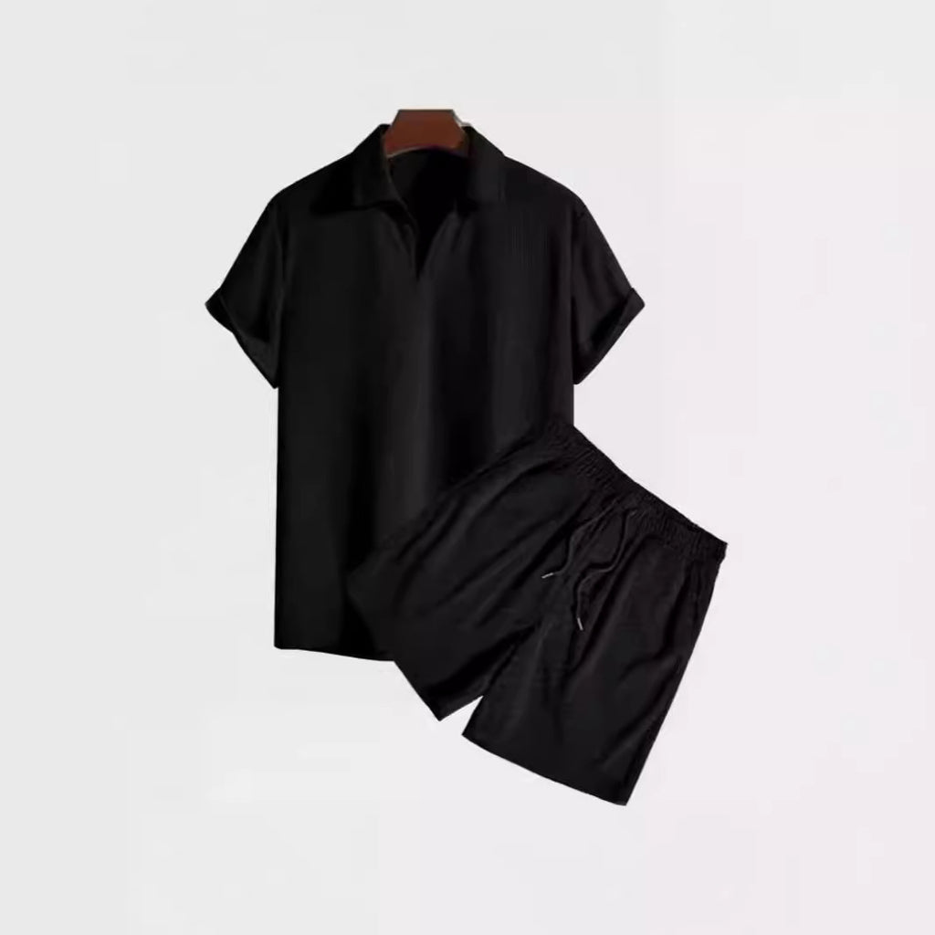 Men's Corduroy Short Sleeve Beach Set — Loose Fit Summer Outfit - FocusForge