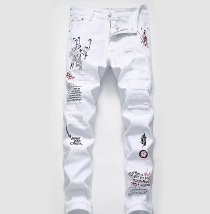 Shredded Embroidery Jeans