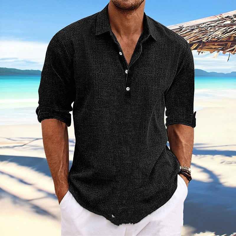 Men's Hemp Long Sleeve Loose-Fit Solid Color Shirt Plus Size Cotton Hemp Shirt Sweatshirt For Men Casual Everyday Wear