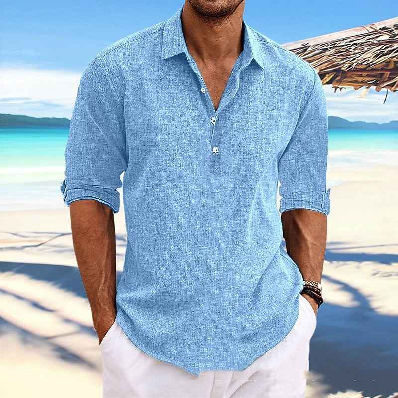 Men's Hemp Long Sleeve Loose-Fit Solid Color Shirt Plus Size Cotton Hemp Shirt Sweatshirt For Men Casual Everyday Wear