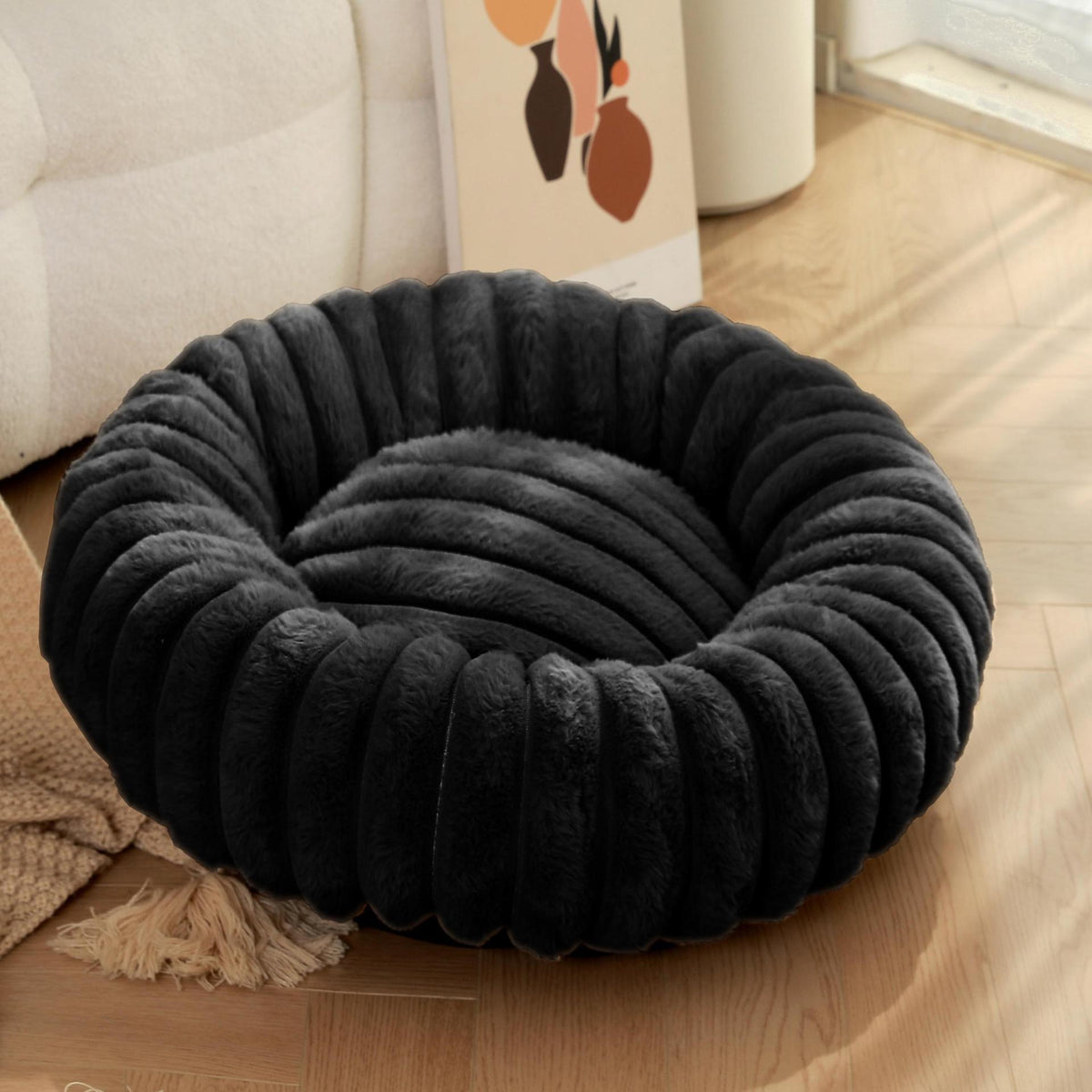 Round plush pet bed color option 7