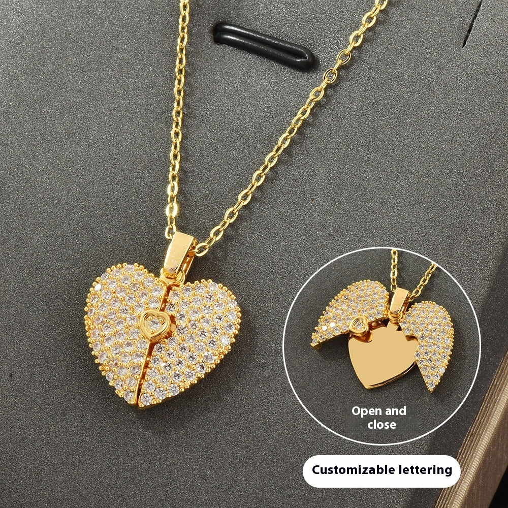 Personalized Name Heart Locket Necklace Zirconia Paved Custom Engraved Pendant Christmas Gifts For Mother Grandma - FocusForge