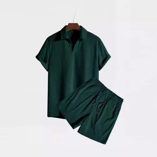 Men's Corduroy Short Sleeve Beach Set — Loose Fit Summer Outfit - FocusForge