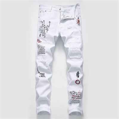 Shredded Embroidery Jeans